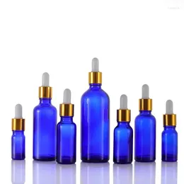 Botellas 200 Uds 5ml/10ml/15ml/20ml/30ml/50ml cuentagotas de vidrio azul vacío aceite esencial líquido pipeta contenedores botella