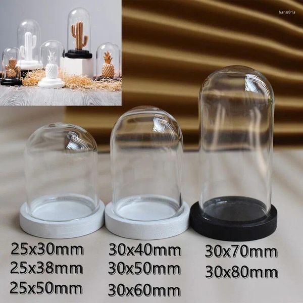 Bouteilles 20pcs Mini table affichage verre dôme cloche couverture décor fleurs sèches ornements artisanat à la main cloche pot base en bois maison