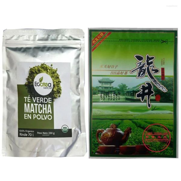 Bouteilles 250g Chinois Mathea Tea Green Set Vacuum Plastic Sacs Longjing Compression sans sac d'emballage