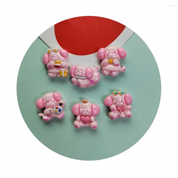 Botellas 25 mm Kawaii Cartoon Pink Dog Flatback Resin Cabochon Embellidos para cabello Bows Diy Rompas de recortes Decoración de la caja del teléfono
