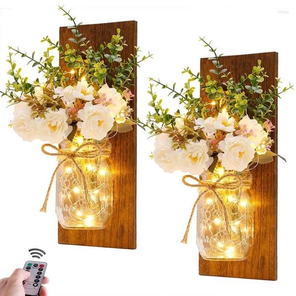 Botellas, 2 uds., apliques de pared rústicos, tarro de albañil, lámpara artística hecha a mano, guirnaldas de luces LED colgantes para decoración del hogar, dormitorio y sala de estar