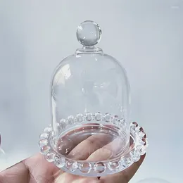 Botellas 2 sets / paquete 7 9 cm Cilindro en forma de borde floral Base de vidrio Cúpula Vela Cubierta de polvo Plato de pastel Plato de tarta de huevo