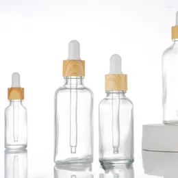 Flessen 30X 5-100 ml Essentiële Olie Fles Pot Opening Clear Reducer Houtnerf Cap Hervulbare Glazen Flesjes cosmetische Containers