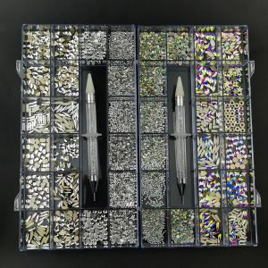 Bouteilles 3100pcs / boîte Nail Crystal Sinasons Kit Fancy Shoned Stones for DIY Nails Art Decorations with Picker Dotting Pen Tweezers