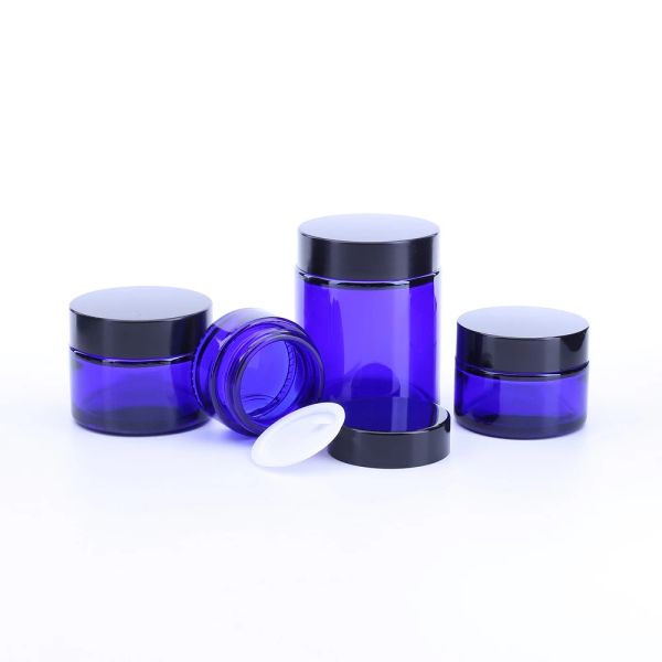 Bouteilles 3 pièces 20G 30G 50G 100G bleu emballage vide botellas rellenables pot cosmétique en verre récipient de maquillage bouteille de Lotion flacons crème pour le visage