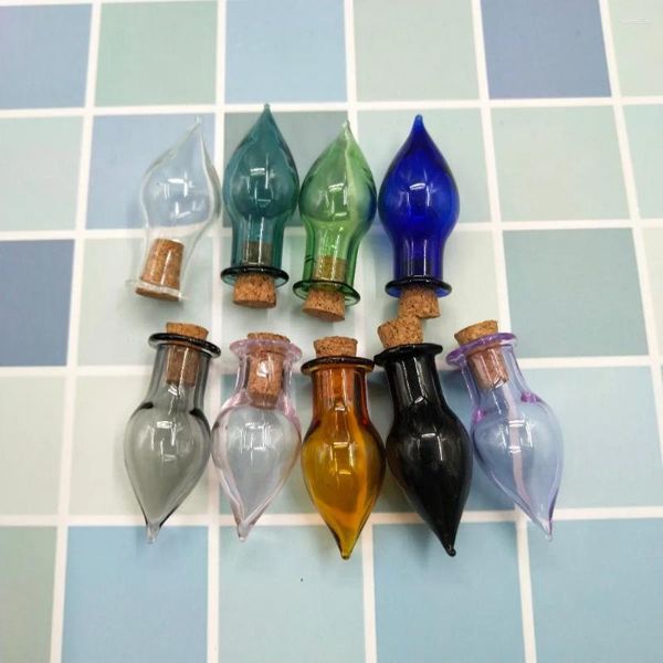 Botellas 3 unids Gota Color Vidrio Corcho Vial Deseando Tarro Boda Decoración para el hogar Tapón DIY Artesanía Mano Almacenamiento seco Colgante