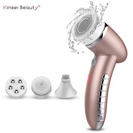 Botellas 4 en 1 Cepillo de limpieza facial Vibración sónica Mini limpiador facial Silicona Limpieza profunda de poros Masaje facial eléctrico Impermeable