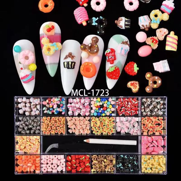 Bouteilles 400pcs / boîte mignon bonbons multishapes nail art 3d nail art conception de nourriture sweet beignets ramines manucure charmes colorées