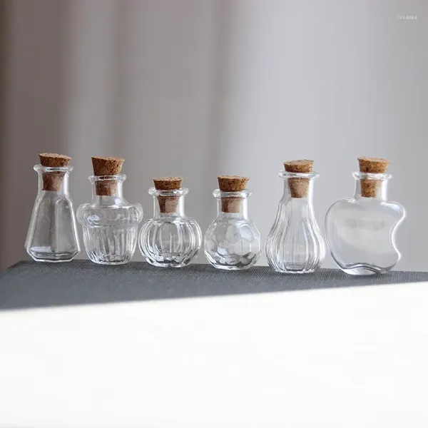 Bouteilles 5/10/20 pièces 1:12 maison de poupée Mini réservoir de stockage bouteille en verre avec couvercle en liège petit pot Vases à fleurs modèle jouets maison de poupée décor