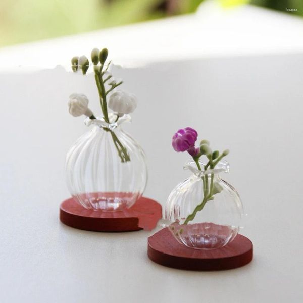 Botellas 5/10 Uds Mini jarrón de cristal para casa de muñecas raya calabaza botella de deseos tarros de simulación modelo accesorios para casa de muñecas juguete