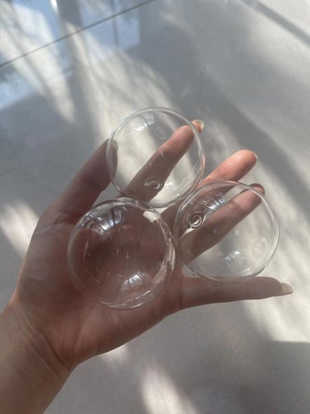 Botellas 50/100 Uds 55mm transparente bola de vidrio hueca cuentas redondas burbuja vial con agujero orbes globo joyería pantalla hallazgos