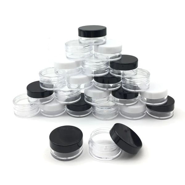 Bouteilles 50pcs 3 grammes de maquillage bocal échantillon cosmétique vide récipient en plastique couvercle rond petite bouteille avec un capuchon clair blanc noir