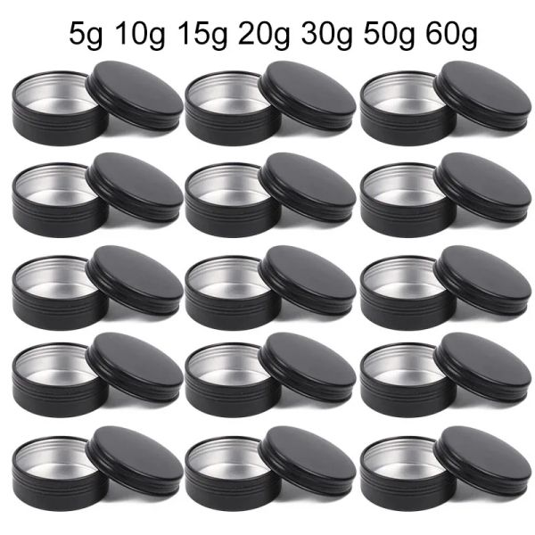 Bouteilles 50pcs pots de bougie vides noirs avec couvercle en gros 5/10/15/20/30/50/60g en aluminium en aluminium boîte en métal baume à lèvres