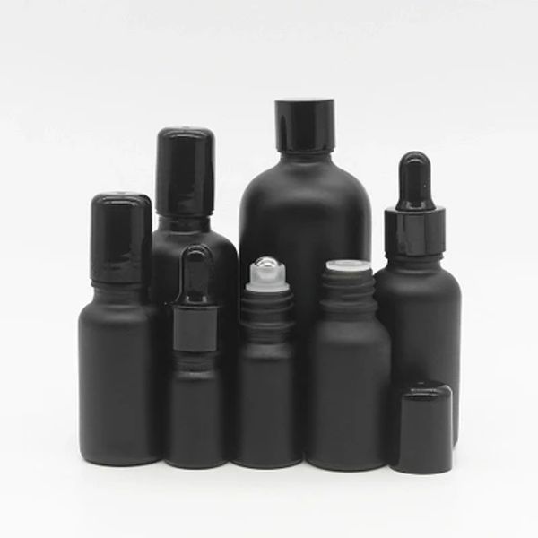 Botellas 5 ml 10ml 15 ml 20 ml30 ml botellas de vidrio rodar en viales con bola de rodillo de acero inoxidable negro para perfume aromaterapia de aceite esencial