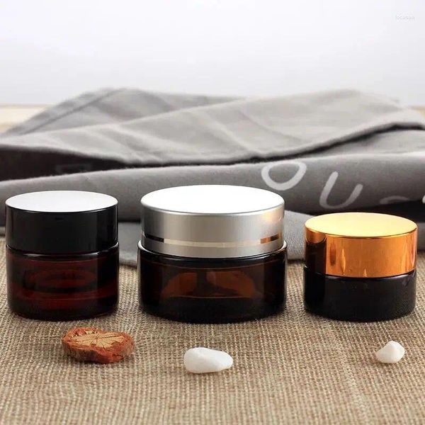 Bouteilles 5 pièces 5/10/15/20/30/50/100g verre ambre brun cosmétique crème pour le visage lèvres échantillon conteneur Pot Pot maquillage magasin flacons