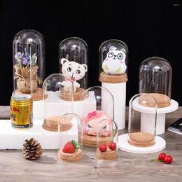 Botellas 5 piezas de mesa de mesa carft de tapa de vidrio cubierta de cloche decoración de flores secos adornos de campana artesanal hecha base de madera base