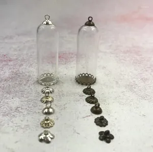 Botellas 5 unids/lote 50x18mm campana forma de tarro tubo de vidrio transparente botella de burbuja bronce/plata tapa de bandeja de encaje para accesorios de collar DIY hallazgos