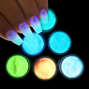 Flessen 6 dozen gloeien in de donkere nagels acryl poeder manicure fluorescerend lichteffect fosfor pigment set voor nagelontwerp rk390091