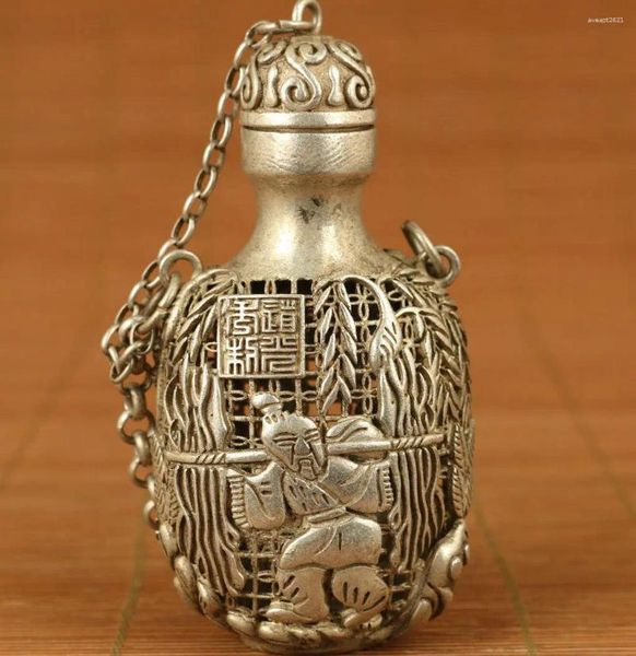 Botellas del antiguo tíbet plateado hecho a mano estatua de buda tallado estatua hueco botella