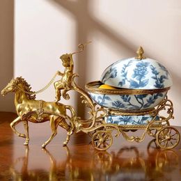 Flessen antieke decoratie luxe huis keramicporcelain met messing blauw en wit paard engel anime -standbeeld tabel koninklijke opslagtank