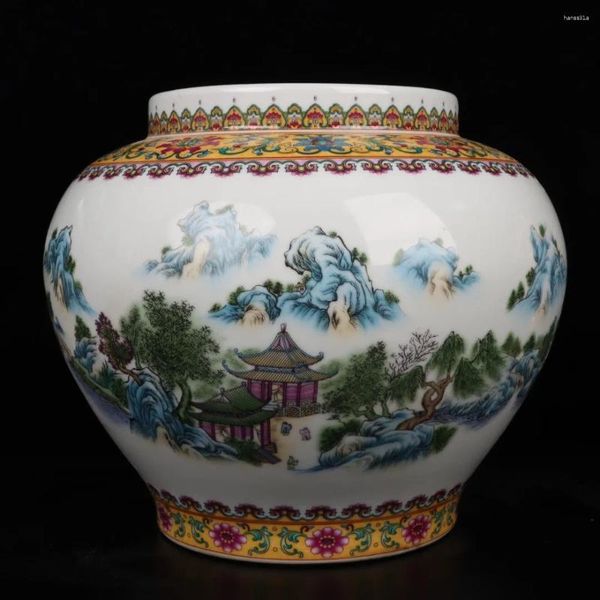 Bouteilles en porcelaine Antique, décoration de boîtes à motif de paysage coloré en poudre de Jingdezhen