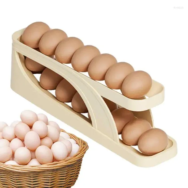 Porte-œufs à roulement automatique, bouteilles, plateau distributeur peu encombrant à deux niveaux pour boîte de rangement au réfrigérateur, outil et Gadget de cuisine