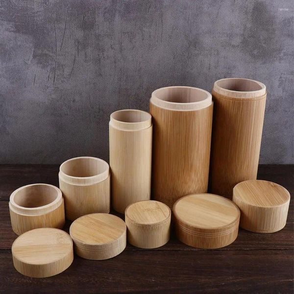 Bouteilles en bambou rond, conteneur de stockage avec couvercle, fait à la main, Portable, naturel, écologique, pot à épices, bouteille de cuisine