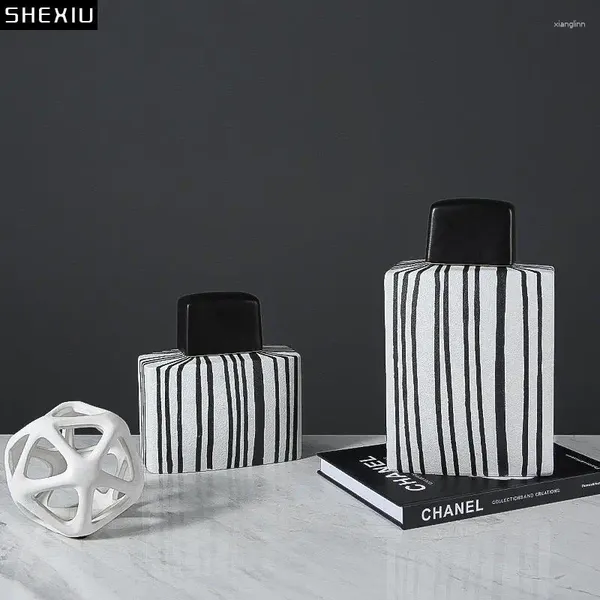 Bouteilles à rayures noires et blanches, réservoir de stockage en céramique, couvercles de pots de cosmétiques en porcelaine minimaliste nordique, emballage boîte à bijoux