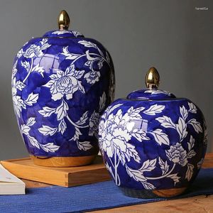 Bouteilles de vase en porcelaine bleue et blanche, décoration de salon, fleur rétro, maison chinoise, pot de gingembre en céramique peint à la main