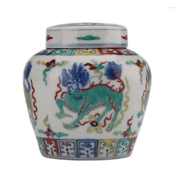 Botellas Chenghua Doucai Tianzi olla Kylin patrón tarro Jingdezhen porcelana antigua dinastías Ming y Qing adornos chinos Retro