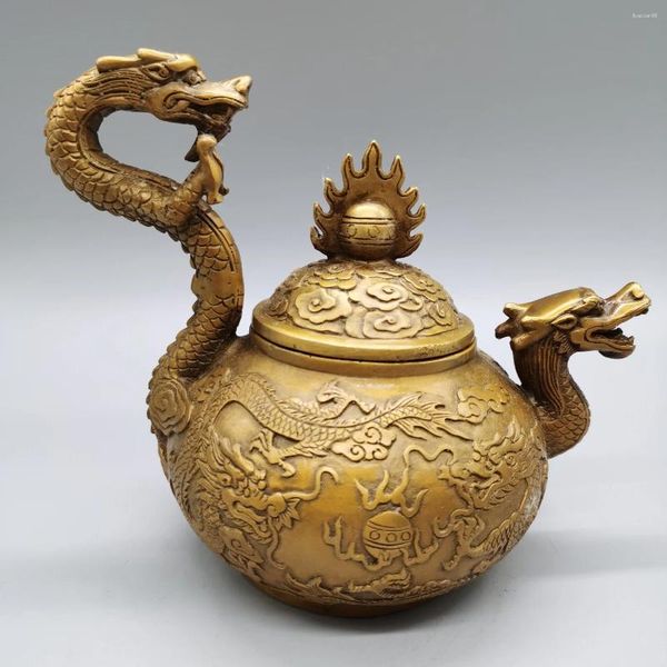 Statue en laiton élaborée de chine, bouteilles, Pot de Dragon porte-bonheur, artisanat en métal, décoration de la maison