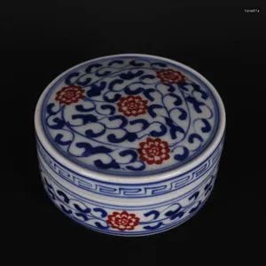 Bouteilles en porcelaine chinoise bleue et blanche Qing Qianlong, boîte d'encre Lotus Rouge Rouge 3.0