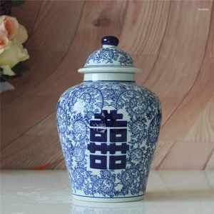Bouteilles chinoises en porcelaine bleue et blanche, Pot décoratif en céramique, Pot de rangement pour mariage, gingembre peint à la main