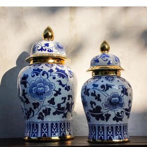 Bouteilles chinoises Bleu et blanc en porcelaine de rangement réservoir en céramique vase scellé ornement de bureau