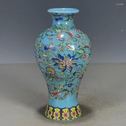 Flessen Chinees Blue Famille Rose Porselein Qing Qianlong Lotus Patroon Vaas 5,90 inch