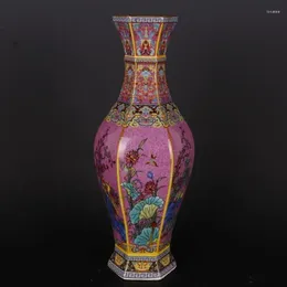 Bouteilles en porcelaine émaillée de couleur chinoise Qing Yongzheng, Vase à Six côtés en forme d'oiseau à fleurs