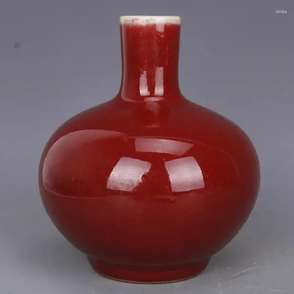 Bouteilles en porcelaine émaillée rouge chinoise, Vase Qing Yongzheng Tianqiu 5.0 pouces