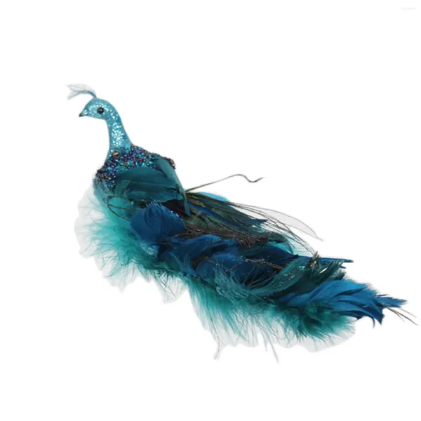 Bouteilles décorations de paon en plumes d'arbre de noël, ornements d'oiseaux en trois dimensions avec Clip (bleu taille unique)