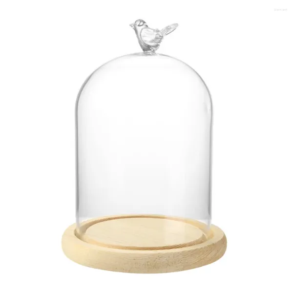 Bouteilles en verre transparent Cloche Bell Jar Affichage Affichage avec poignée d'oiseau Base de bouteille de bouteille de bouteille Boîte de fleurs décor