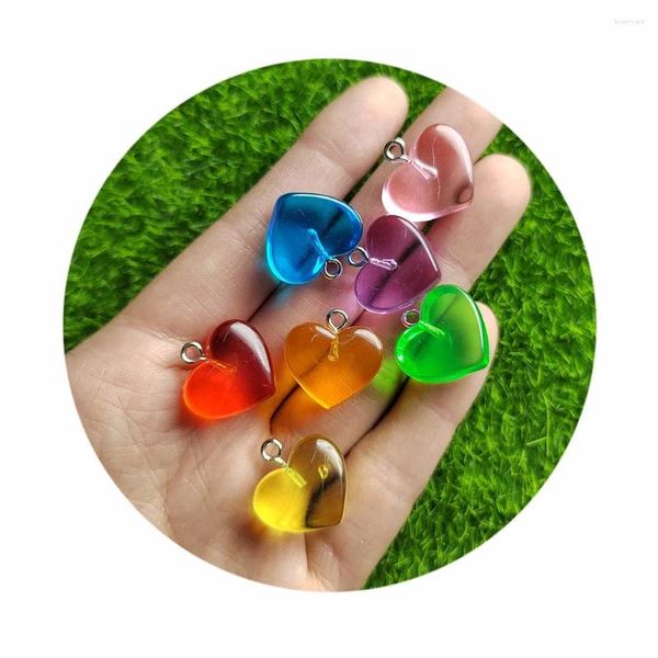 Bouteilles colorées Mini pendentif cœur en résine, breloque gommeuse transparente Kawaii, pour bricolage, fabrication de bijoux, fournitures artisanales