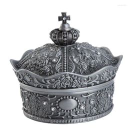 Bouteilles Crown Vintage Silver Jewelry Box Circle Trinket Tenket Bague de mariage Halle de travail Métal Tableuse d'origine Mistery