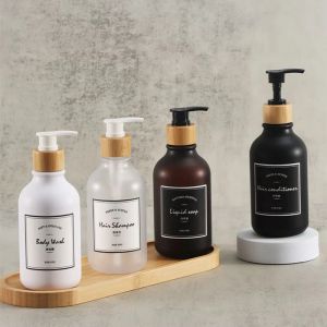 Flessen afwasmiddelfles met houten pomp vloeibare zeepdispenser hand zeep lotion containerrichtbare potten voor keukenbadkamer 500/300 ml