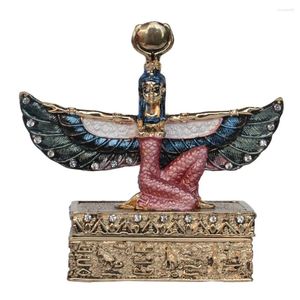 Flessen Egyptische godin gevleugelde Isis standbeeld gouden Trinket sieraden doos beeldje miniatuur verjaardagscadeaus ring container