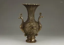 Bouteilles élaborées chinoises en vieux laiton, Vase à Double paon, travail manuel
