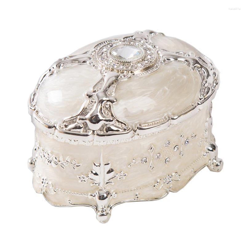 Şişeler Avrupa vintage vurgular oval şekilli kabartmalı gümüş beyaz mücevherli metal biblo kutusu ayaklarla