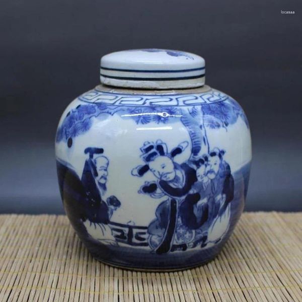Botellas Exquisito tarro antiguo de porcelana azul y blanca clásica china - 