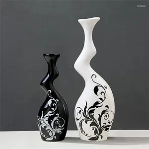 Bouteilles exquises intéressantes chinoises modernes porcelaine noir et blanc Vases de décoration à double décoration