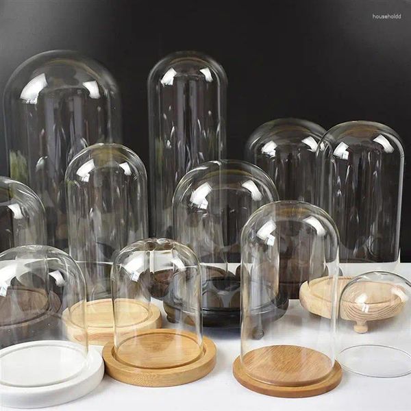 Botellas Cubierta de vidrio Cúpula Flor Jar Campana Cloche Vitrina transparente para base Soporte Libro Cúpulas Vela Mesa Centro de mesa Navidad