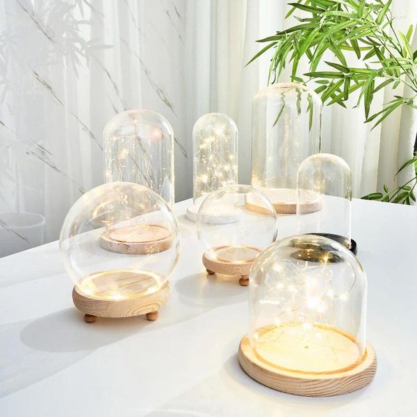 Bottles Glass Dome Cloche Cubierta con base de corcho LED Base de madera para regalos Decoración Favores de boda Dama de honor