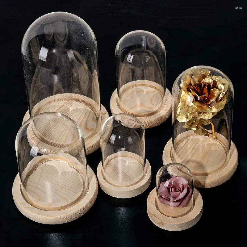 Bouteilles en verre fleur affichage Cloche décor à la maison Vases cloche pot bouteille avec Base en bois cache-poussière boîte immortel